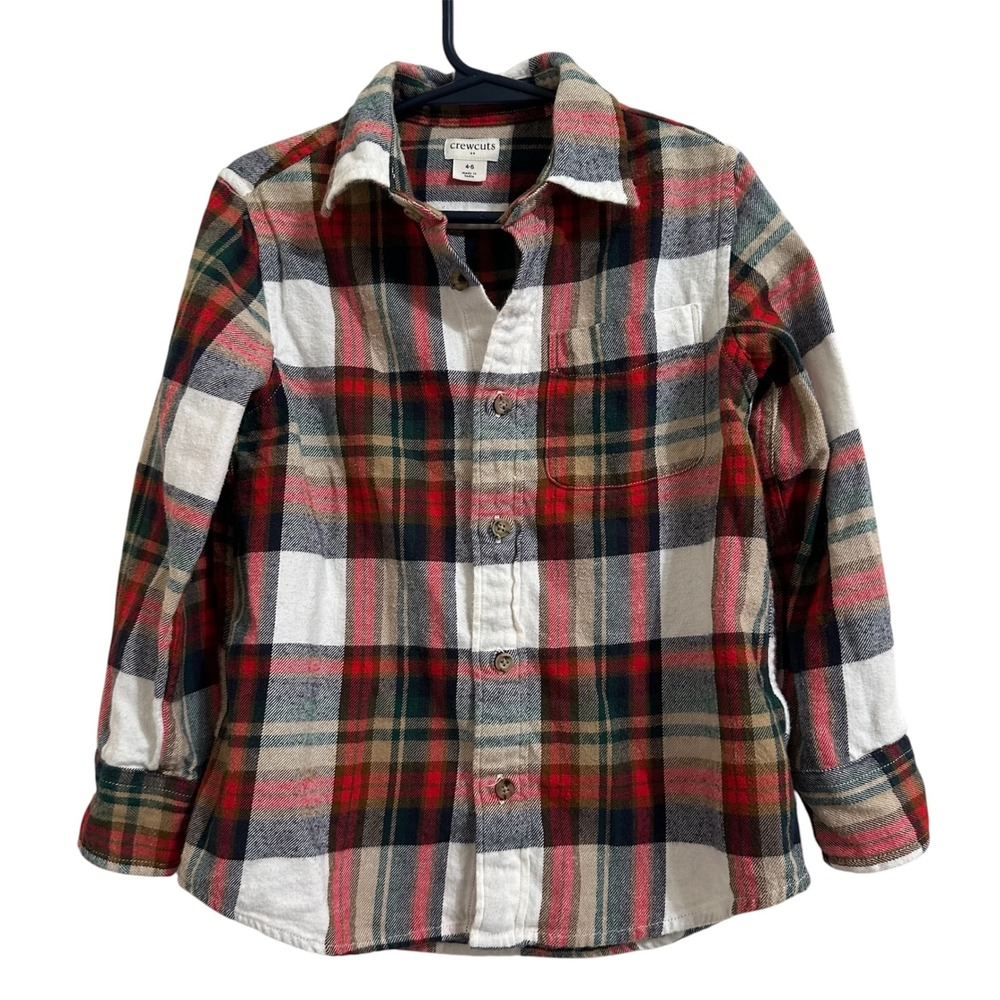 Crewcuts Flannel Button Down Shirt Kids 4-5 Red White Plaid Cotton